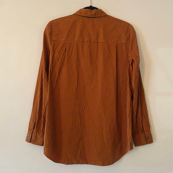 Lafayette 148 Orange Brown Pinstripe Button Down Shirt Cotton Preppy size Small - Picture 7 of 12